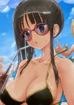 2girls :o akiyama_mio armpits assisted_exposure beach beach_umbrella big_breasts bikini bikini_tan bikini_top black_hair blue_eyes bouncing_breasts breasts chair cleavage cloud collarbone drink drinking_straw female glasses hair highres huge_breasts ice ice_cube k-on! large_breasts light_rays long_hair lounge_chair multiple_girls open_mouth outdoors rasukaru side_ponytail sitting sky solo solo_focus straw sun sunbeam sunglasses sunlight surprise surprised sweat swimsuit tainaka_ritsu tan tanline wardrobe_malfunction water