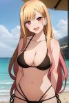  1girl alluring beach big_breasts bikini blonde_hair blue_sky cleavage kitagawa_marin ocean pink_eyes sensualsketcher sono_bisque_doll_wa_koi_wo_suru 