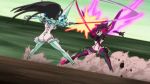 2girls animated animated_gif ass battle black_hair epic fighting junketsu kill_la_kill kiryuuin_satsuki matoi_ryuuko multicolored_hair multiple_girls red_hair senketsu spoilers