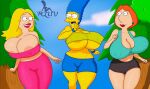  american_dad cameltoe crossover erect_nipples_under_clothes family_guy francine_smith leggings lois_griffin marge_simpson massive_breasts mluv_(artist) shorts the_simpsons thighs 