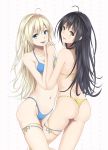 2girls ahoge aqua_eyes ass bad_id bad_pixiv_id bare_shoulders bikini black_hair blonde_hair blue_bikini blue_eyes blue_swimsuit boku_wa_tomodachi_ga_sukunai breasts clavicle clothing collarbone duo female golden_eyes hand_holding heisei_yutorin heisei_yutorin high_resolution highres holding_hands interlocked_fingers kashiwazaki_sena long_hair looking_at_viewer medium_breasts mikazuki_yozora multiple_girls navel original panties pantsu polka_dot polka_dot_background sideboob smile swimsuit thong thong_bikini thong_swimsuit underwear yellow_eyes yuri