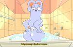  1girl bathing bathroom bathtub blue_fur breasts bunny_ears disney disney+ exposed_breasts half-closed_eyes kiff_(series) lagomorph leporid mary_buns milf mr_valentine00 nipples open_mouth shower soap talking_to_viewer text thick_thighs washing 