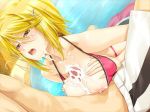  1boy 1girl bikini blonde_hair breasts censored classy_cranberry's cum cum_on_body cum_on_breasts cum_on_upper_body cum_string cum_trail facial female game_cg happoubi_jin kujou_tsubasa kura_kura outdoors paizuri penis swimsuit 