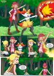 2_female_humans 2_females 2_girls a_hot_break_on_the_forest_(comic) bbmbbf blonde_hair bonnie_(pokemon) braixen comic eureka_(pokemon) female_human female_only human nintendo palcomix pokemon pokepornlive serena serena_(pokemon) smile smiley_face