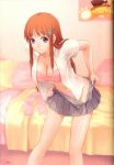 bed bleach blue_eyes bra breasts futanari inoue_orihime lingerie orange_hair panties pua skirt underwear undressing