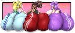 3_girls big_ass brown_hair dark-skinned_female escapefromexpansion looking_at_viewer purple_hair yellow_hair