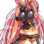 breasts close-up female lace_panties large_breasts megurine_luka midriff no_background panties pink_hair puu_maru smile stomach underwear vocaloid white_background