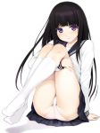 1girl bad_id black_hair blush chitanda_eru feet feet_together female hyouka long_hair looking_at_viewer no_shoes oryou panties pantyshot pink_panties purple_eyes school_uniform serafuku skirt smile socks solo underwear upskirt white_legwear