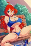  1girl 4kids_entertainment big_breasts bloom_(winx_club) blue_bra blue_thong blue_underwear breasts cameltoe erect_nipples_under_clothes female female_only huge_breasts legs_apart legs_open legs_spread light-skinned_female nickelodeon nipples_visible_through_clothing orange_hair rainbow_(animation_studio) redhead smile smiling_at_viewer spread_legs winx_club zfive 