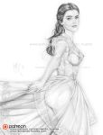 1girl actress armando_huerta ass beauty_and_the_beast beauty_and_the_beast_(2017) big_breasts breasts celeb disney dress emma_watson eyebrows eyelashes female_only hips legs lips long_hair looking_at_viewer monochrome nipples princess_belle sideboob thighs