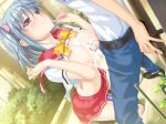  1girl bandaid bandaid_on_knee blue_hair blush breasts censored cleavage climax cum cum_on_body cum_on_breasts cum_on_upper_body cum_string cum_trail dildo dutch_angle ejaculation female from_above from_side game_cg hair hair_ornament hair_scrunchie happoubi_jin hetero himenohara_suzuran huge_breasts kanojo_x_kanojo_x_kanojo kneeling large_breasts looking_up miniskirt navel nipples outdoors paizuri penis perpendicular_paizuri pink_eyes pleated_skirt red_eyes red_skirt ribbon school_uniform scrunchie serafuku sex shiki_haruomi shirt_lift short_hair skirt smile standing sweat twintails 