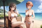  1826313 2_girls alluring beach bikini black_hair blue_sky cleavage grey_eyes milf ocean orange_hair red_eyes shizuka_hiratsuka teacher yahari_ore_no_seishun_lovecome_wa_machigatteiru. yuigahama_yui&#039;s_mother 