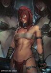  abs adepta_sororitas bare_midriff bikini chains chainsword disgusted_face disgusted_look long_hair long_tongue masked masked_female pelvic_curtain pressed_boobs red_eyes semi_nude sgt_lonely sister_of_battle sister_repentia sword under_boob warhammer warhammer_(franchise) warhammer_40k 