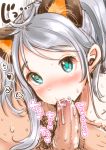  1girl animal_ears blush cum cum_in_mouth elin_(tera) fellatio female heart long_hair looking_at_viewer mojarin_(kihara_mojarin) oral penis silver_hair sketch solo_focus spoken_heart tera_online uncensored 