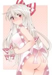 1girl apron ass blush breasts commentary_request female fujiwara_no_mokou hammer_(sunset_beach) large_breasts long_hair looking_at_viewer naked_apron red_eyes silver_hair solo touhou