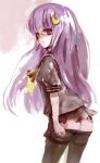  1girl alternate_costume crescent crescent_hair_ornament female hair_ornament nokishita pantyhose pantyhose_pull patchouli_knowledge school_uniform serafuku solo touhou 