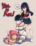  3girls bdsm black_hair blue_eyes bondage bra breast_bondage breasts cleavage copyright_name femdom flat_chest gag gagged hair_bun hand_on_hip heart highres hogtie jakuzure_nonon jam-orbital kill_la_kill kiryuuin_satsuki kneeling large_breasts long_hair matoi_ryuuko midriff multiple_girls navel nonon_jakuzure over_the_nose_gag panties payot pink_bra pink_eyes pink_hair pink_panties rope school_uniform senketsu serafuku shibari short_hair socks spoken_heart striped striped_legwear suspenders thighhighs tied_up underwear underwear_only white_bra white_legwear white_panties yuri 