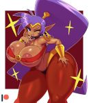 1girl 1girl areola areola areola_slip big_breasts breasts dark_skin earrings huge_breasts long_hair pointy_ears purple_hair revealing_clothes shantae shantae_(character) sssonic2