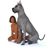 1girl 3d animal_genitalia balls big_penis blue_eyes canine canine_penis dog great_dane greta_a jewelry jollybizz medium_breasts naked_female nude posing slim_waist tanned_female