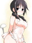 1girl :o apron black_hair blush character_request covered_navel covered_nipples erect_nipples female long_hair looking_at_viewer naitou_kouse naked_apron seitokai_yakuindomo solo uomi white_hair