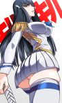 1girl ass black_hair blue_eyes breasts epaulettes hair_ornament hairclip impossible_clothes kill_la_kill kiryuuin_satsuki large_breasts long_hair pleated_skirt skindentation skirt solo thighhighs uniform white_legwear yusukesan zettai_ryouiki