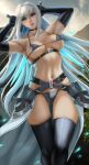  1girl alluring big_breasts bikini_bottom blue_eyes choker curvaceous curvy_body curvy_female curvy_figure ethel_(xenoblade) female_focus female_only grey_bikini hands_behind_head latex latex_gloves latex_thighhigh_boots light-skinned_female long_hair looking_at_viewer muscular_female nintendo spaghetti_strap stockings tagme thigh_gap voluptuous voluptuous_female weisart white_hair xenoblade_(series) xenoblade_chronicles_3 