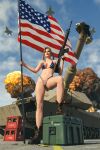 1girl 3d alluring american_flag american_flag_bikini big_breasts bikini blaster dead_or_alive dead_or_alive_2 dead_or_alive_3 dead_or_alive_4 dead_or_alive_5 dead_or_alive_6 dead_or_alive_xtreme dead_or_alive_xtreme_2 dead_or_alive_xtreme_3 dead_or_alive_xtreme_3_fortune dead_or_alive_xtreme_beach_volleyball dead_or_alive_xtreme_venus_vacation explosion fighter_jet flag gun guns rantdox tank tecmo tina_armstrong weapon