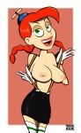  1girl areola aunt_grandma big_breasts blue_hat braid breasts cartoon_network cleavage eyebrows eyelashes female_only ginger gloves green_eyes hat hausofpancakes long_hair nipples no_bra open_mouth priscilla_jones propeller_hat red_hair skirt smile stockings suspenders tied_hair topless twin_braids uncle_grandpa voluptuous 