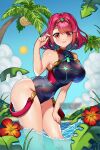  1girl alluring bare_legs big_breasts bikini cleavage core_crystal female_only heroine looking_at_viewer milf mom0ka nintendo one-piece_bikini pyra stocjia swimsuit xenoblade_(series) xenoblade_chronicles_2 