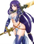  1girl 1girl 1girl abs alluring alondite altina_(fire_emblem) athletic_female bare_legs big_breasts big_breasts bikini bikini_armor blue_eyes cleavage dual_wielding female_abs fire_emblem fire_emblem:_radiant_dawn fit_female leenvidia long_hair looking_at_viewer nintendo pelvic_curtain purple_hair ragnell_(fire_emblem) smile solo_female sword thighs very_long_hair weapon 