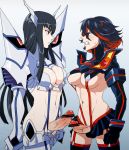 2girls bar_censor black_hair blue_eyes blush breasts censored cleavage cleavage_cutout clenched_teeth elbow_gloves erection eyebrows futa_with_futa futanari gloves horns ikeshita_moyuko junketsu kill_la_kill kiryuuin_satsuki large_penis long_hair matoi_ryuuko microskirt multicolored_hair multiple_girls navel penis pixiv_manga_sample red_eyes revealing_clothes senketsu short_hair skirt suspenders sweatdrop thighhighs two-tone_hair underboob