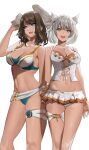 2_girls alluring bangs bare_shoulders big_breasts bikini blue_bikini blue_eyes blue_swimsuit blush breast_tattoo breasts brown_hair cat_ears cat_girl cleavage core_crystal eunie_(xenoblade) female_only hartman_hips high_res j@ck medium_breasts medium_hair midriff mio_(xenoblade) multiple_girls navel nintendo orange_bikini orange_swimsuit short_hair silver_hair simple_background skirt smile swimsuit tattoo thick_thighs thigh_strap thighs white_hair wings wings_on_head xenoblade_(series) xenoblade_chronicles_3 yellow_eyes