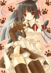  1girl animal_ears asapon black_hair cat_ears female_only gokou_ruri maid mole mole_under_eye ore_no_imouto_ga_konna_ni_kawaii_wake_ga_nai panties pantyshot red_eyes solo_female stockings tail traditional_media underwear 