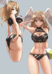 1girl alluring athletic_female ball beachball big_breasts bikini blue_eyes breast_tattoo cleavage cleavage_cutout clothing_cutout deekei eunie_(xenoblade) female_abs fit_female head_wings high_res medium_hair nintendo swimsuit tattoo white_wings wings xenoblade_(series) xenoblade_chronicles_3