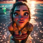  ai_generated beach brown_eyes brown_skin disney long_hair looking_at_viewer moana_(disney) moana_waialiki pov sea smile 