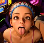 1girl 3d 3d_(artwork) ahe_gao ahegao brown_eyes capcom crystalmang0 dark-skinned_female female_focus hairband lily_hawk open_mouth street_fighter street_fighter_6 tongue tongue_out younger_female