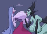 2_girls breast_sucking crossover disney gigantic_breasts green_skin horns john_coffe madam_mim maleficent purple_hair sleeping_beauty the_sword_in_the_stone yuri