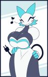 1girl 2d :3 animated_gif anthro anthro_only big_breasts black_border blush blush_stickers bouncing bouncing_breasts breasts cat cat_girl cleavage closed_eyes clothed clothing darkner deltarune deltarune_chapter_2 digital_media dress felid feline felis female_only furry furry_female gif hands_on_hips high_res hips huge_breasts looping_animation machine mammal musical_note r-mk robot robot_girl short_playtime simple_background smile solo_female swaying swaying_hips tasque_manager thick thick_thighs thighs third-party_source two-tone_background undertale_(series) video_game_character video_game_franchise video_games wide_hips