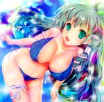  1girl bikini breasts cleavage female frog green_eyes green_hair hair_ornament kochiya_sanae large_breasts long_hair panties side-tie_panties snake solo swimsuit teruru touhou underwear 