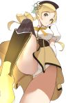 1girl :o accho_(macchonburike) achooo blonde_hair blush boots bow drill_hair elbow_gloves female gloves hair_ornament hat leg_up looking_down magical_girl mahou_shoujo_madoka_magica panties pantyshot ribbon skirt solo tomoe_mami twin_drills twintails underwear upskirt yellow_eyes