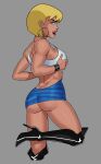  1boy 1girl alien alien_girl big_breasts blonde blonde_hair blue_eyes bob_cut breasts clones fellatio female_focus fit_female galatea high_res hourglass_figure huge_breasts muscular_female patreon patreon_paid patreon_reward short_hair sunsetriders7 tagme 