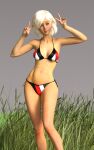  1girl 3d bikini blue_eyes grass non-nude original_character prettyshaboldy standing swimsuit white_hair 