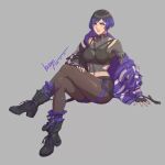  artist_signature bandai_namco black_and_purple_hair black_hair katoyo85 legs namco namco_bandai pixiv purple_highlights reina reina_(tekken) reina_mishima sfw sitting thick_thighs thighs tomboy watermark 