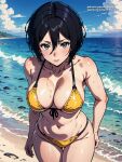 1girl ai_generated attack_on_titan big_breasts bikini black_hair mikasa_ackerman shingeki_no_kyojin voluptuous voluptuous_female