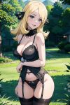 1girl alluring big_breasts blonde_hair blue_eyes cleavage cynthia cynthia_(pokemon) koikoi_(artist) lingerie outside pokemon pokemon_(anime) pokemon_(game) pokemon_dppt shirona_(pokemon)