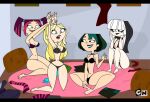  4girls blonde blonde_hair blue_eyes bra breasts cartoon_network choker cleavage clothes_removed crimson_(the_ridonculous_race) dawn_(tdi) dress dress_removed female_only goth goth_girl gothic gwen_(tdi) long_hair multicolored_hair navel open_mouth panties pigtails scary_girl_(tdi) short_hair skirt_removed stockings the_ridonculous_race thighhighs_removed tjlive5 total_drama total_drama:_revenge_of_the_island total_drama_island total_drama_island_(2023) underwear undressing 