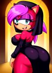  ai_generated ass blue_eyes female_focus furry furry_female looking_back nun seductive_smile sega sonia_the_hedgehog sonic_the_hedgehog_(series) sonic_underground 