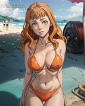  1girl ai_art ai_generated anime anime_style beach big_breasts bikini black_clover green_eyes light-skinned_female light_skin mimosa_vermillion orange_bikini orange_hair outside sexy_body 