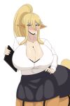  big_breasts blonde_hair blue_eyes centaur centauress centorea_shianus crowns monster_girl monster_musume_no_iru_nichijou pointed_ears pointy_ears ponytail tail taur voluptuous 