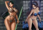  2_girls alluring athletic_female big_breasts black_hair bra brown_eyes cleavage female_abs fit_female flowerxl green_eyes jade_(mortal_kombat) kitana lingerie midway_games mortal_kombat_1_(2023) mortal_kombat_4 mortal_kombat_armageddon mortal_kombat_deadly_alliance mortal_kombat_deception mortal_kombat_ii panties pin_up ultimate_mortal_kombat_3 underwear 